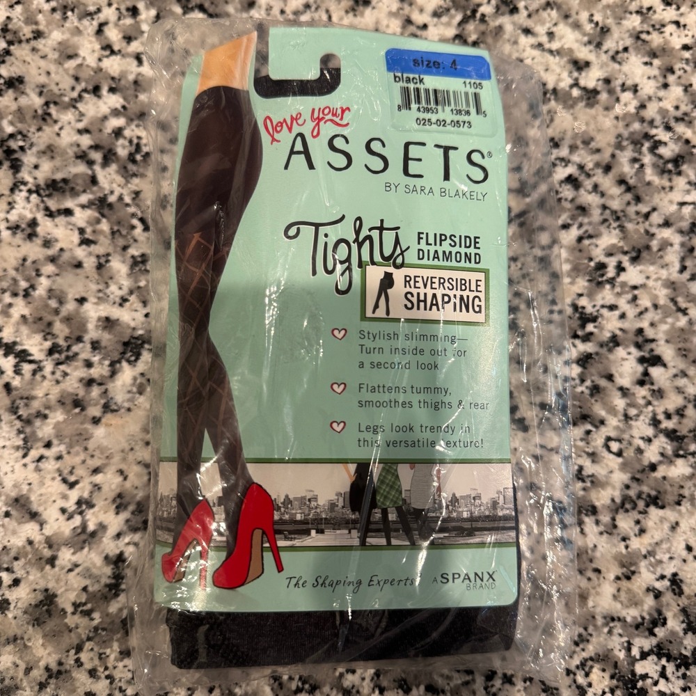 Assets by Sara Blakely Flipside Diamond Reversible Shaping Tights Black Size 4